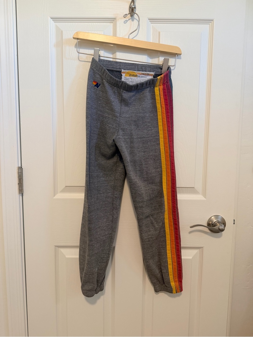 Aviator Nation Kids Gray Sweatshirt & Joggers with Rainbow Stripe Accents - Picture 4 of 9
